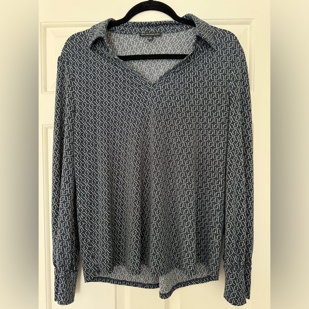Adrianna Papell Women's Print Collared V-Neck Knit Top